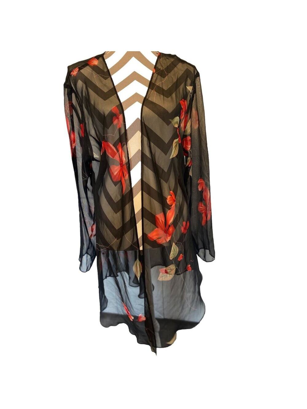 Drapers and Damons Sheer Floral Print Kimono Beaded Size 18 Romantic Goth
